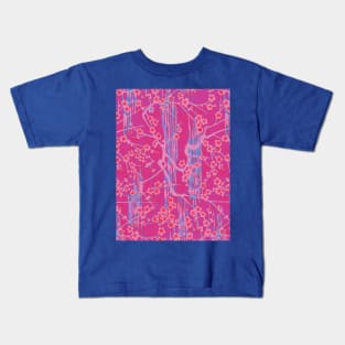 BLUE PINK LILAC SAKURA FLOWERS  Antique Japanese Floral Pattern Kids T-Shirt